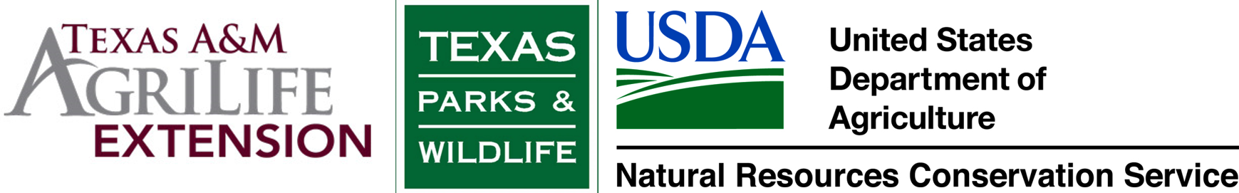 AgriLife Extension, Texas Parks & Wildlife, and Natural Resources Conservation Service Logos